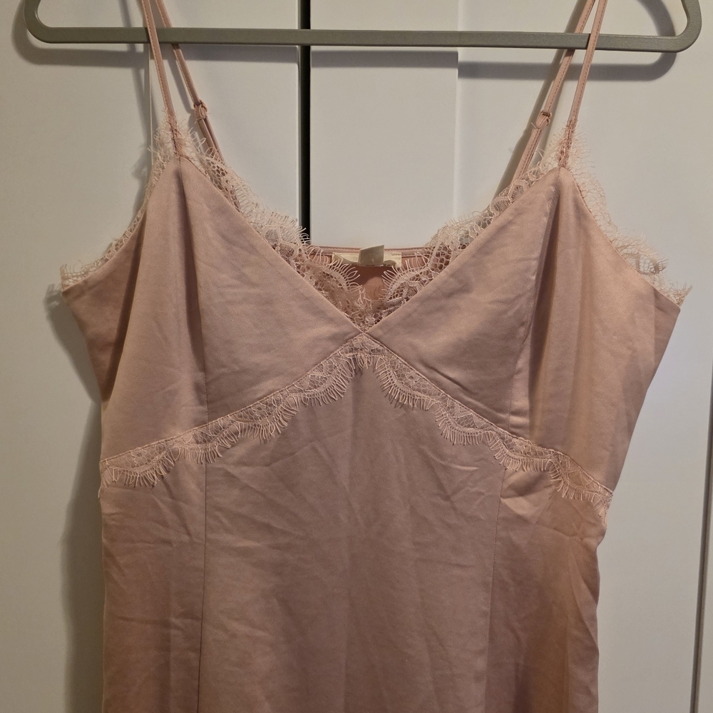 Open Edit Pink Smoke Slipndress Midi Satin Lace Trim Size M - Picture 2 of 8